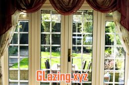 wooden windows with white trim